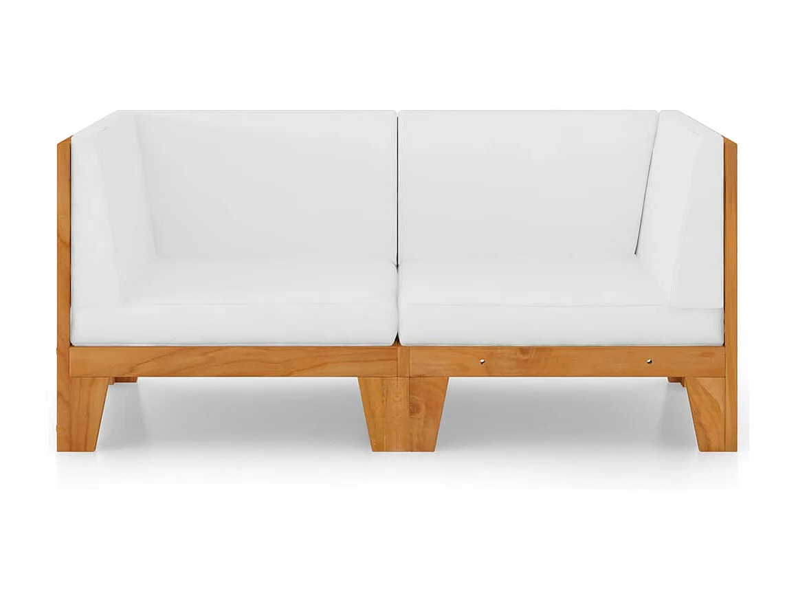 Canapé 2 places avec coussins blanc crème Bois d'acacia massif REO49945