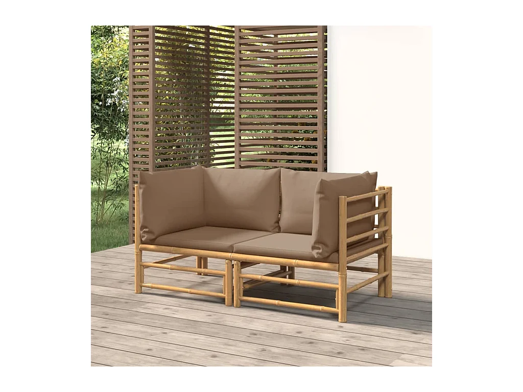 Canapés d'angle de jardin avec coussins taupe 2 pcs bambou REO74888