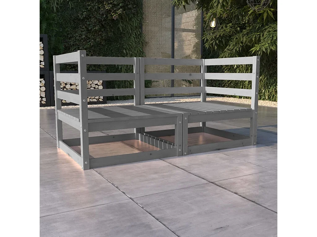 Canapé à 2 places de jardin Gris Bois de pin solide REO81752