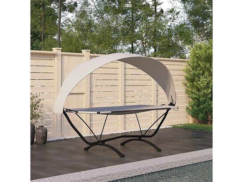 Espreguiçadeira exterior c/ toldo aço e tecido oxford cor creme PT157434