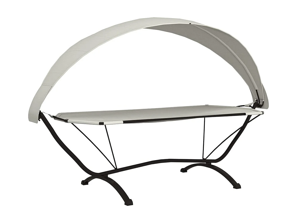 Espreguiçadeira exterior c/ toldo aço e tecido oxford cor creme PT157434