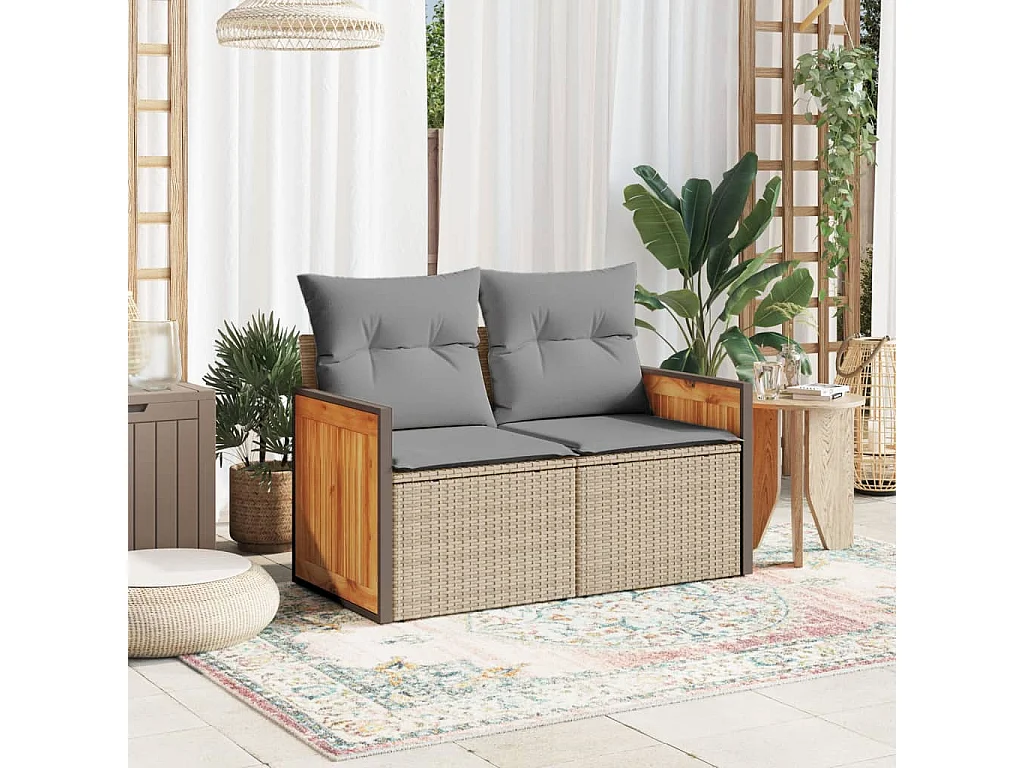Canapé de jardin avec coussins 2 places beige résine tressée REO95790