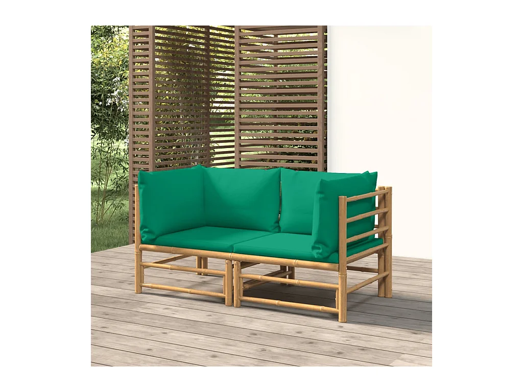 Canapés d'angle de jardin avec coussins vert 2 pcs bambou REO95770