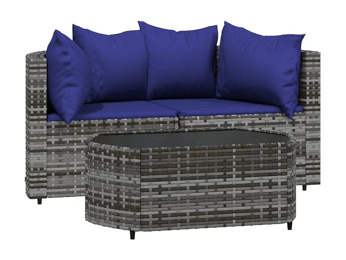 3-delige Loungeset met kussens poly rattan grijs NL776769