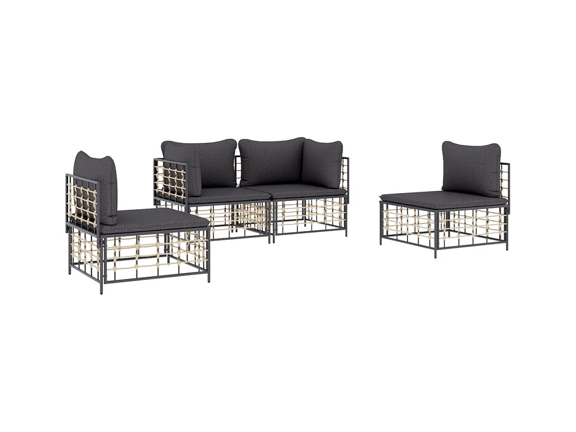 4-tlg. Garten-Sitzgruppe: Sofa + Tisch | Garten-Lounge-Set mit Kissen Anthrazit Poly Rattan -GKD379575