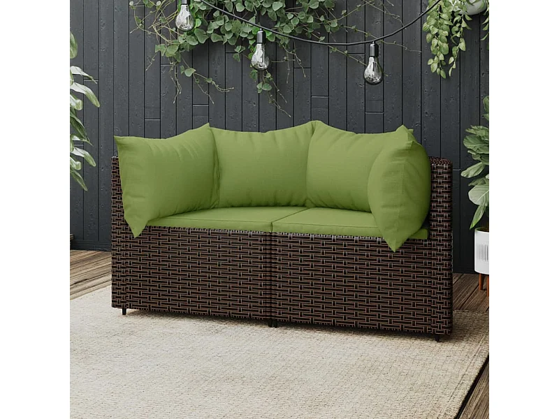 Canapés d'angle de jardin et coussins2pcs marron résine tressée REO15214