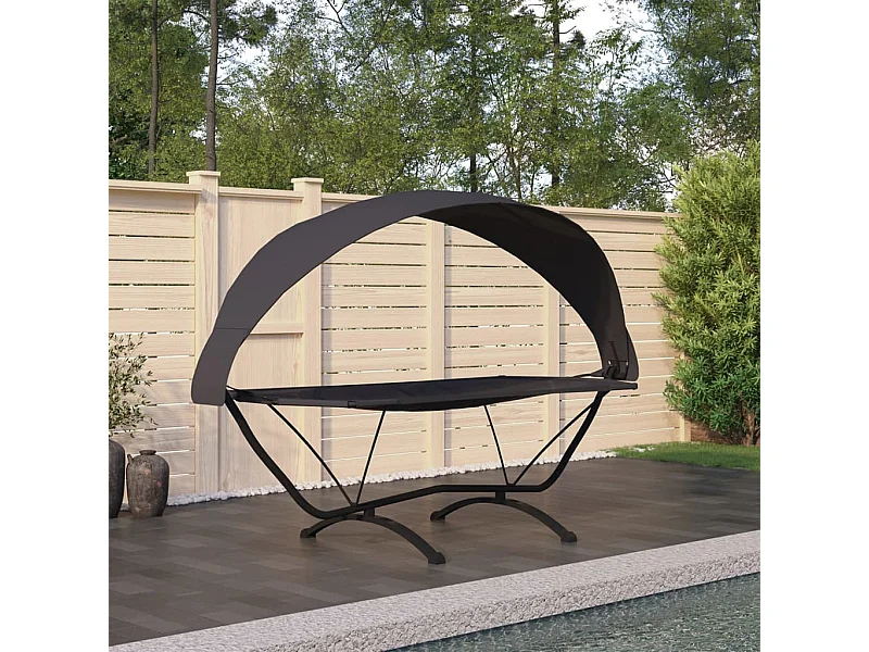 Tumbona de jardín con dosel de acero y tela oxford negra KOW24467