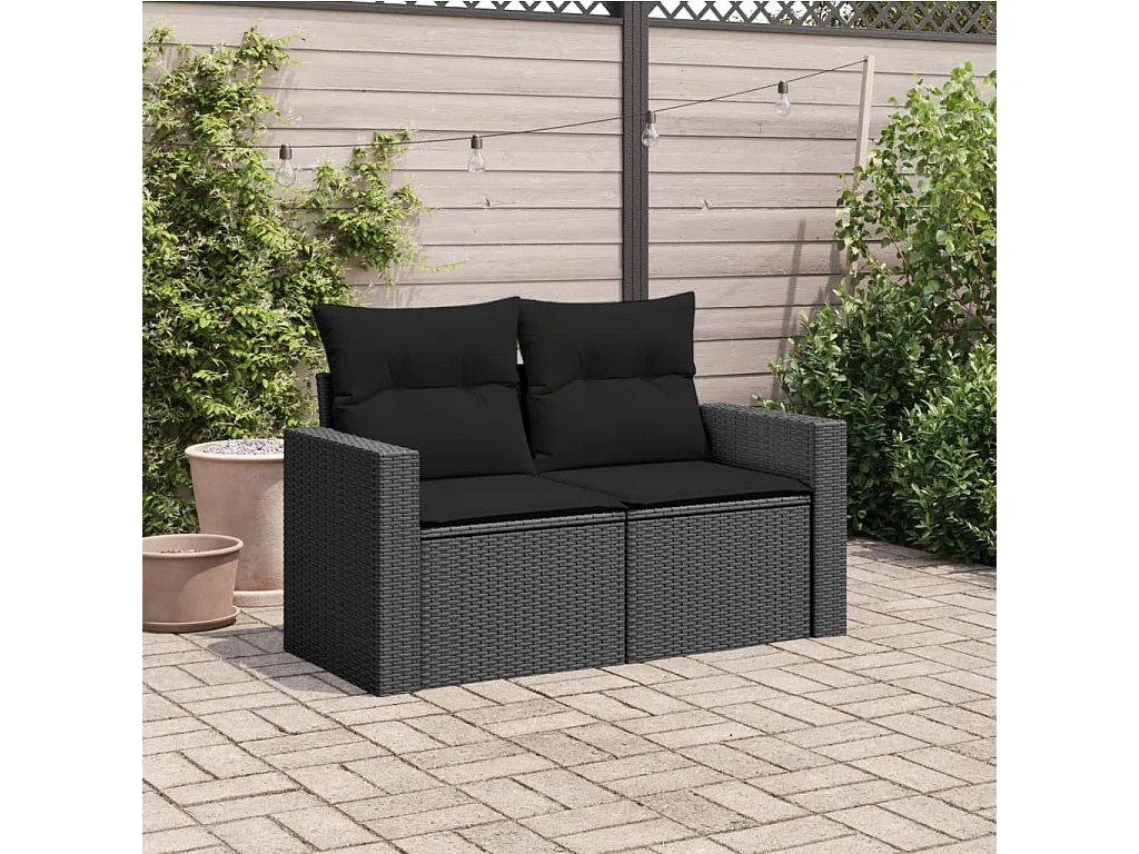 Canapé de jardin avec coussins 2 places noir résine tressée REO64887