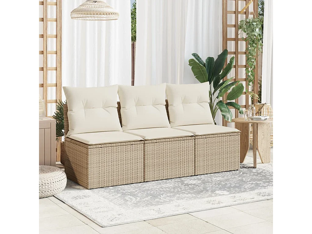 Canapé de jardin avec coussins 3 places beige résine tressée REO34158