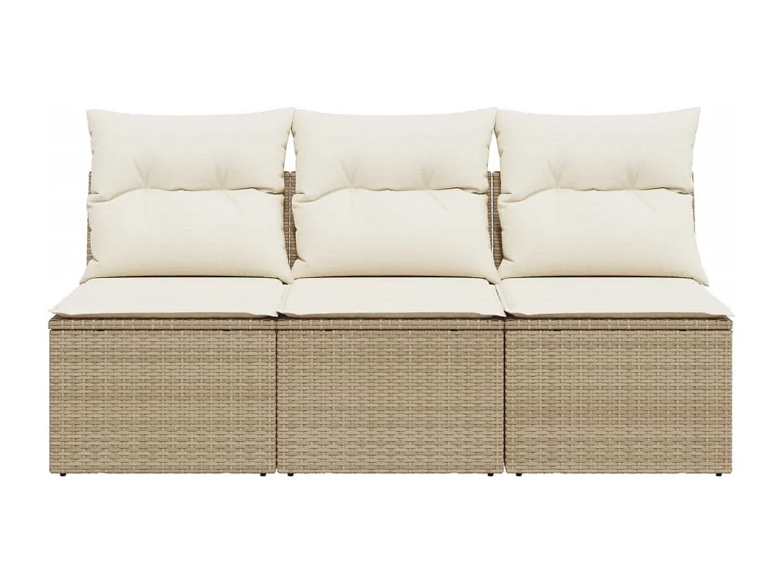 Canapé de jardin avec coussins 3 places beige résine tressée REO34158