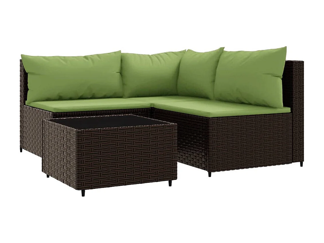 Salon de jardin 4 pcs avec coussins Marron Résine tressée REO55063