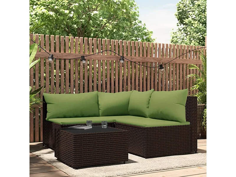 4-delige Loungeset met kussens poly rattan bruin NL290787