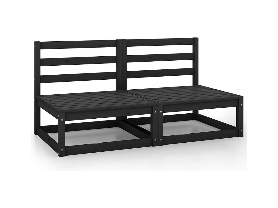 Canapés centraux de jardin 2 pcs Noir Bois de pin massif REO48194