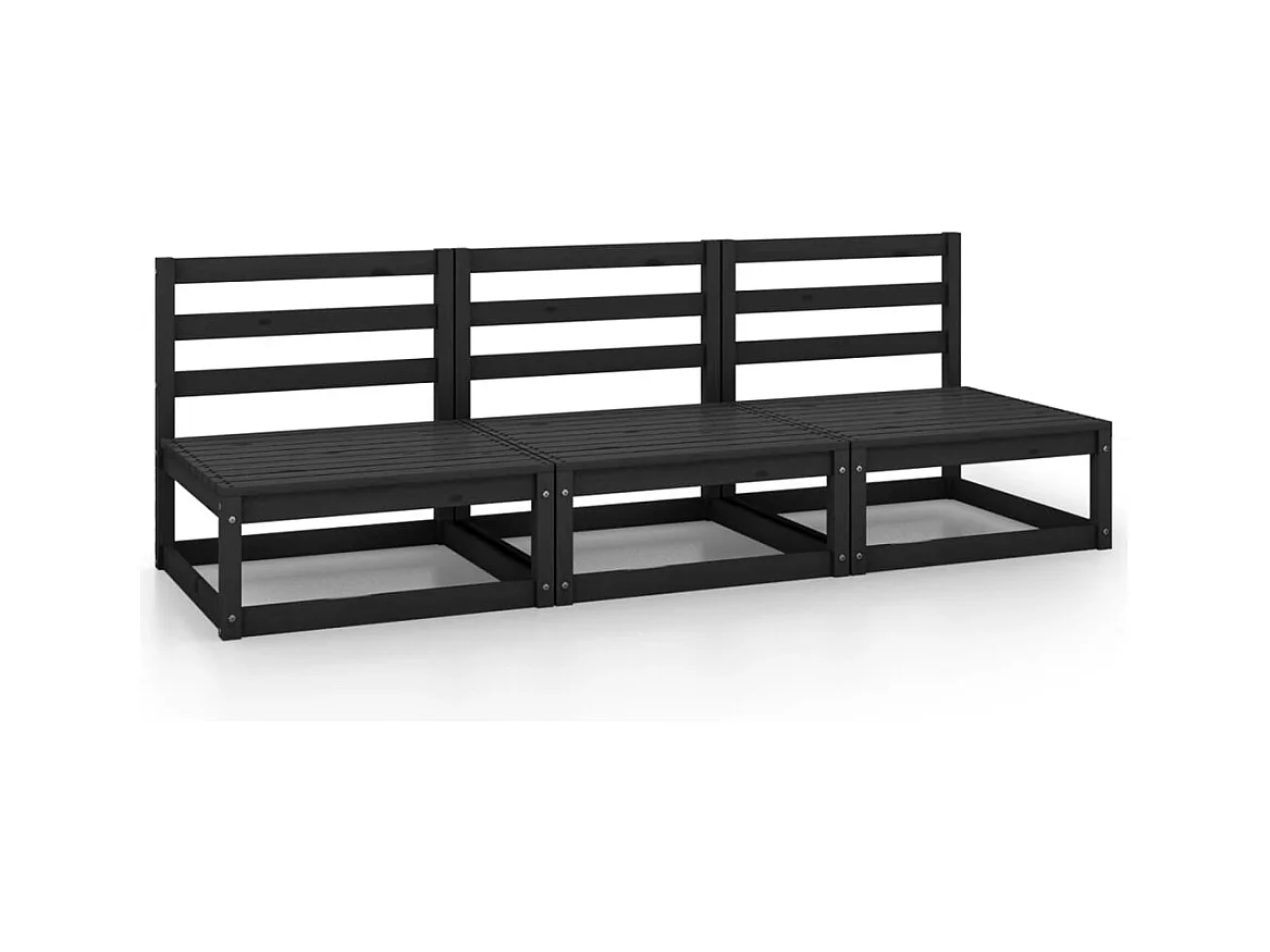 Canapés centraux de jardin 3 pcs Noir Bois de pin massif REO63256