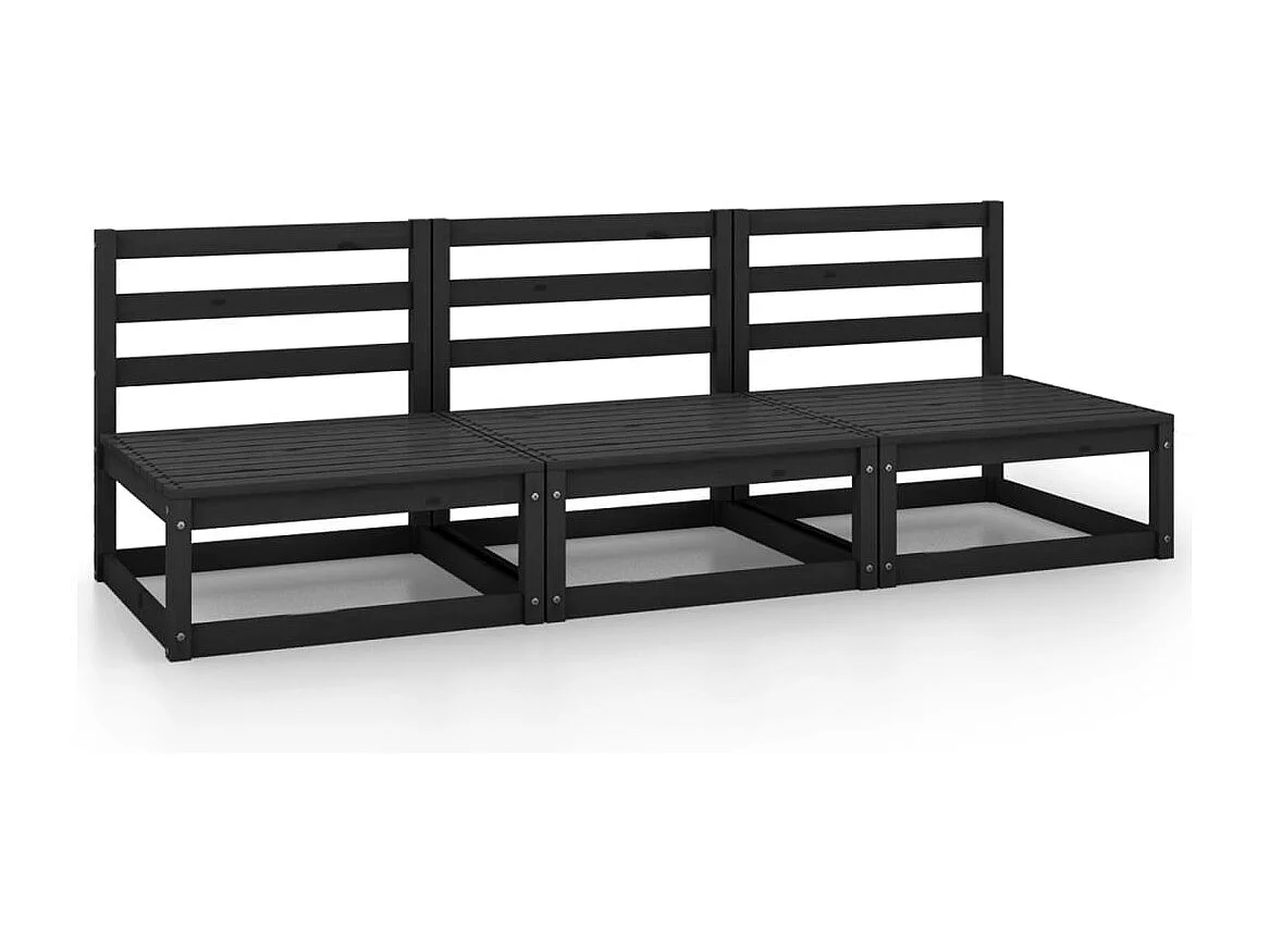 Canapés centraux de jardin 3 pcs Noir Bois de pin massif REO63256