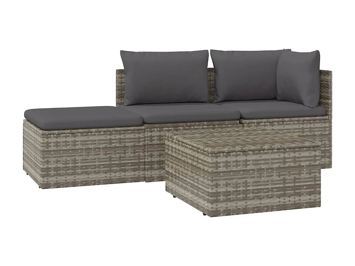 Salon de jardin 4 pcs avec coussins Gris Résine tressée REO92980