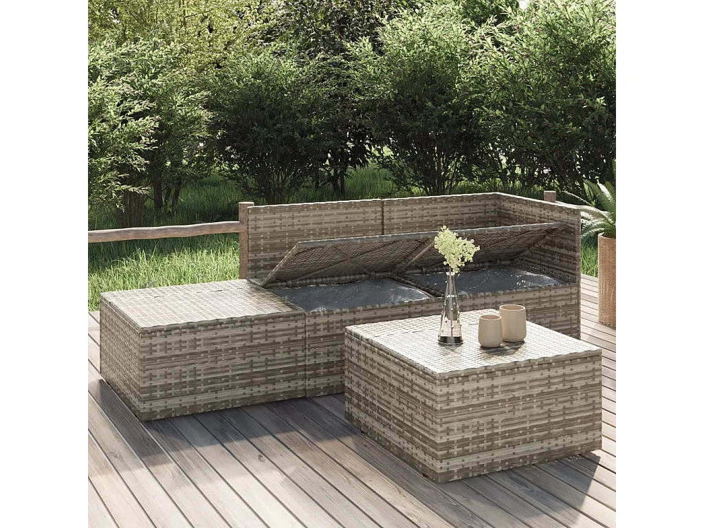 Salon de jardin 4 pcs avec coussins Gris Résine tressée REO92980