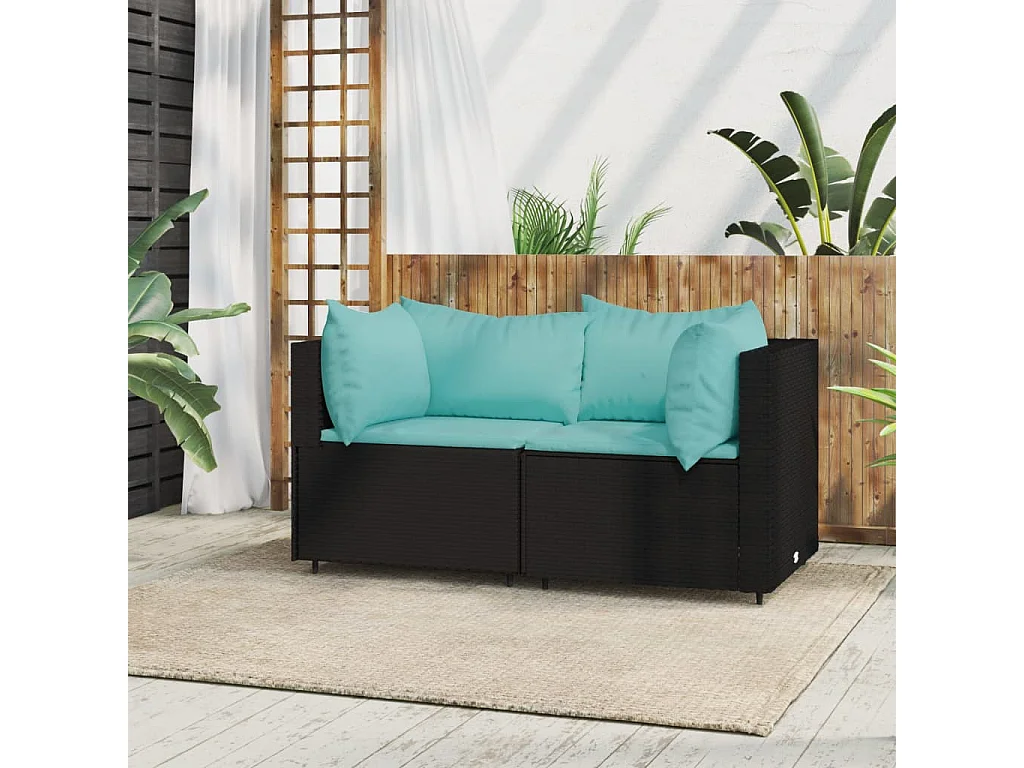 Canapés d'angle de jardin et coussins 2pcs Noir Résine tressée REO19483