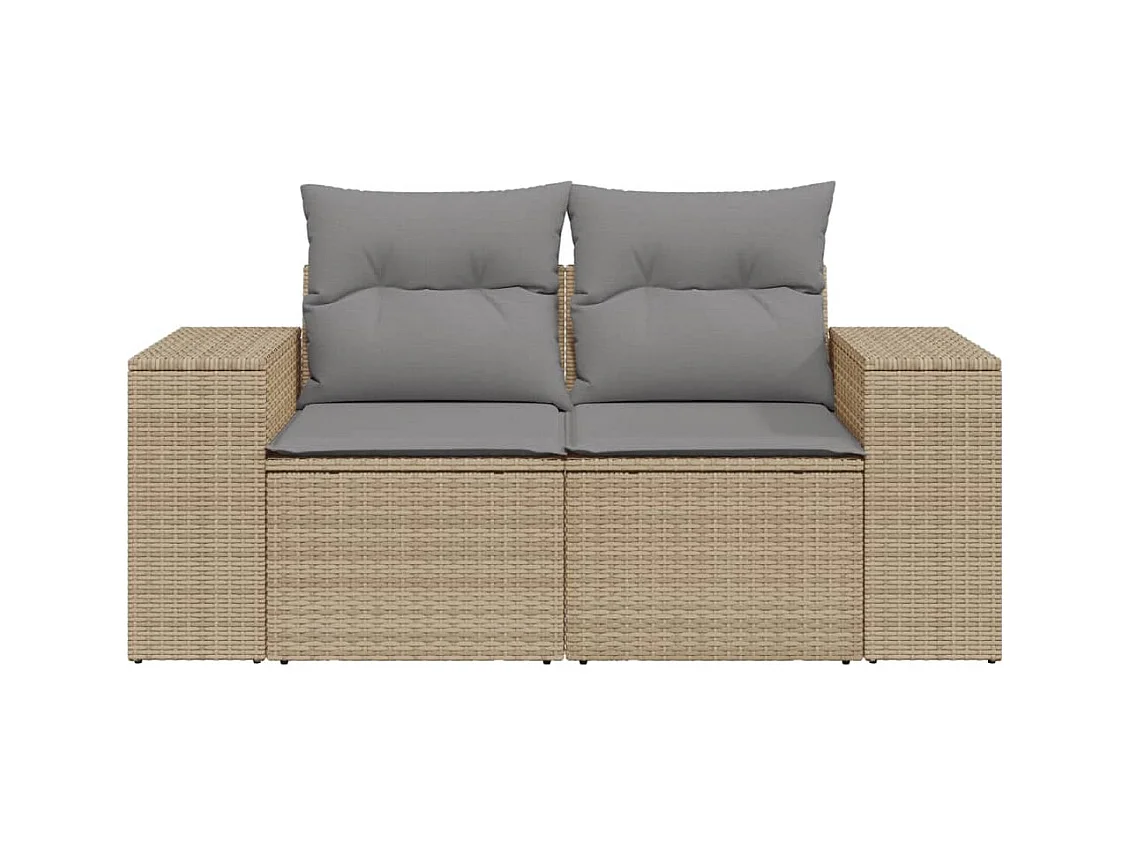 Canapé de jardin avec coussins 2 places beige résine tressée REO39741