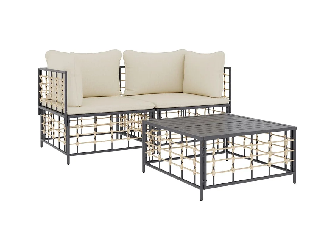 3-delige Loungeset met kussens poly rattan antracietkleurig NL669191