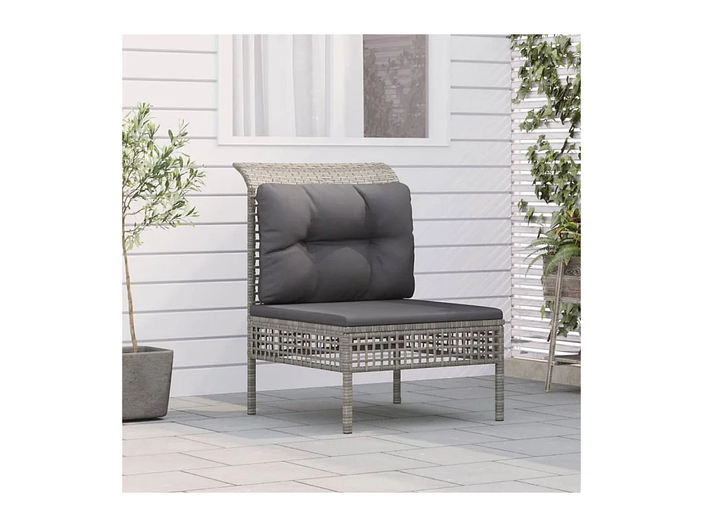 Canapé central de jardin avec coussin Gris Résine tressée REO91613