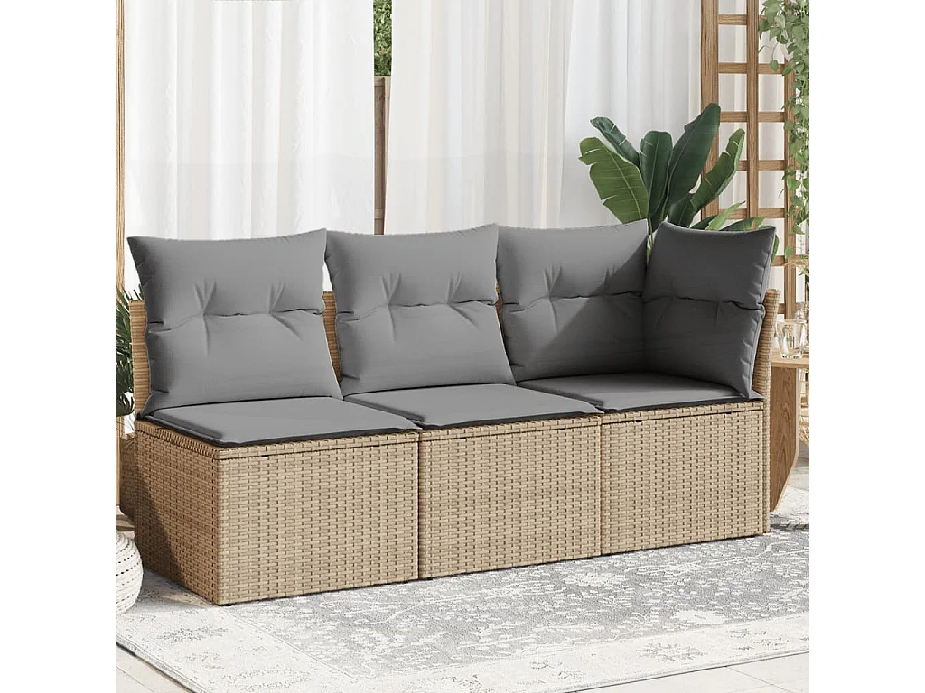 Sofá de jardín de 3 plazas con cojines ratán sintético beige KOW53545