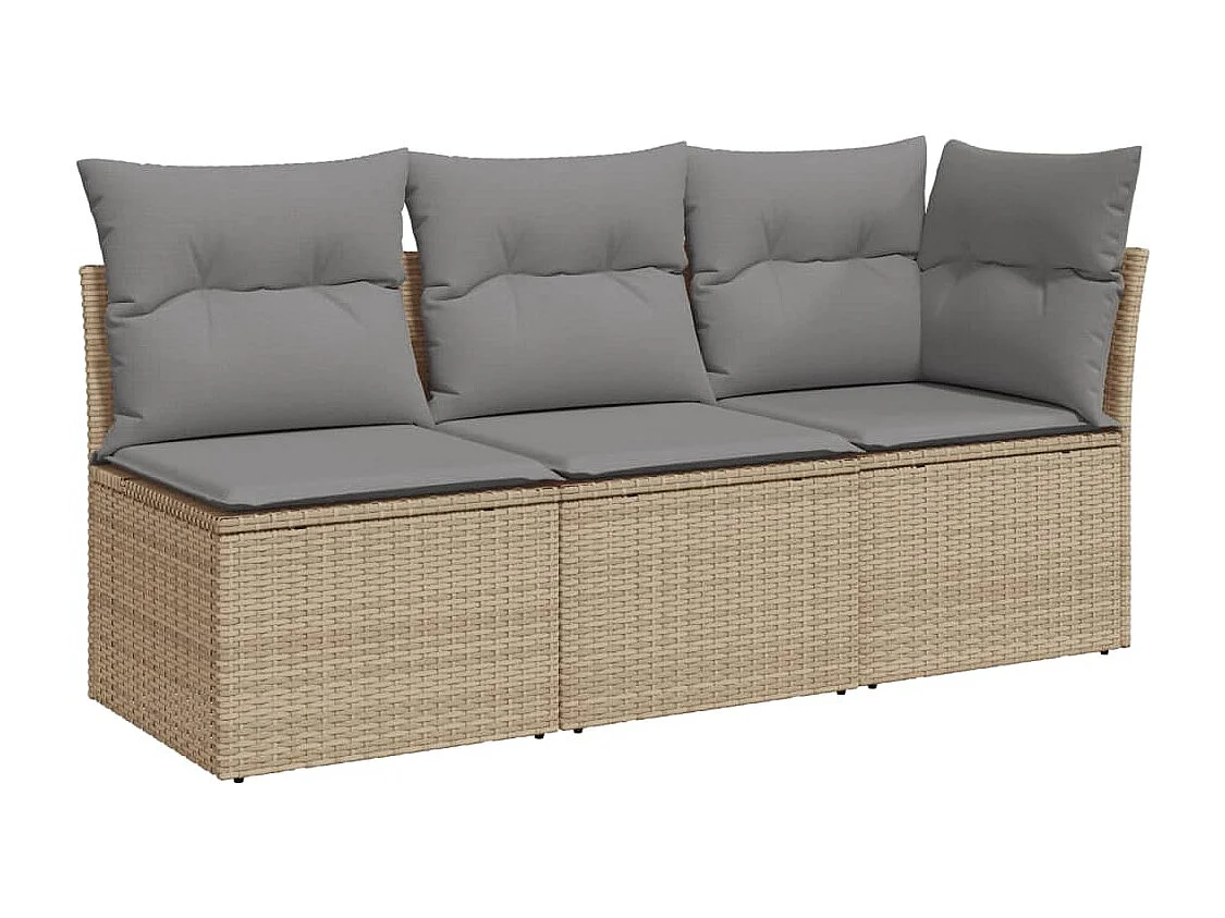 Canapé de jardin avec coussins 3 places beige résine tressée REO35773