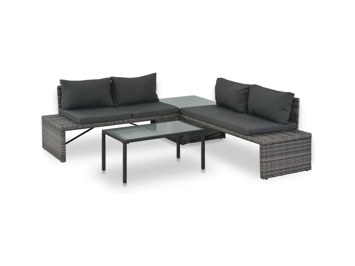 Salon de jardin 3 pcs avec coussins Résine tressée Gris REO36447
