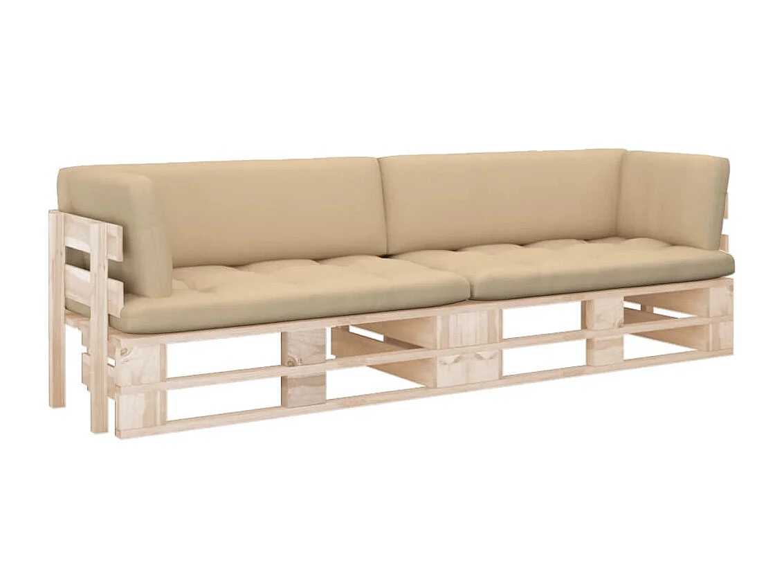 Canapé palette 2 places avec coussins Bois de pin imprégné REO16164