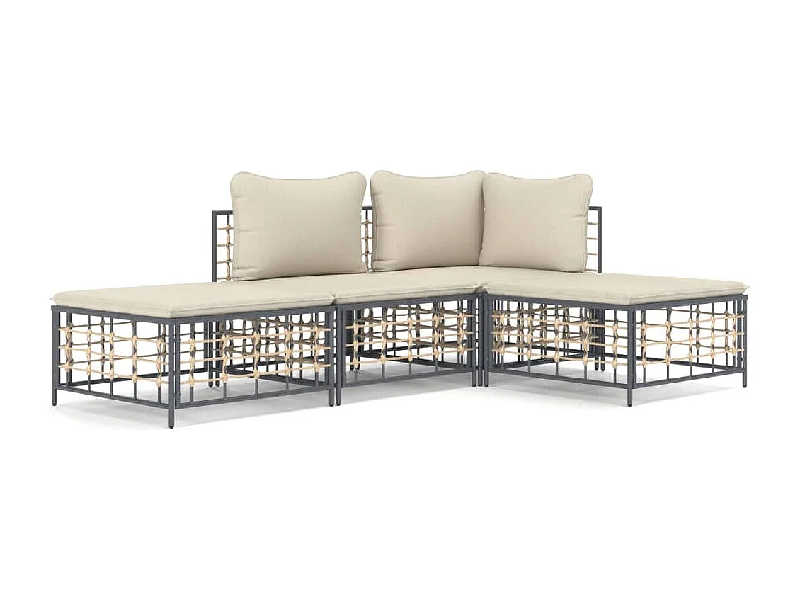 Salon de jardin 4 pcs avec coussins anthracite résine tressée REO10313