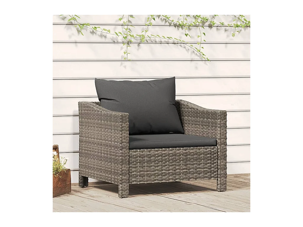 Fauteuil de jardin avec coussin Gris Résine tressée REO70613