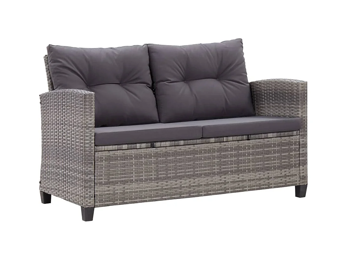 Canapé 2 places de jardin et coussins Gris 124cm Résine tressée REO84791