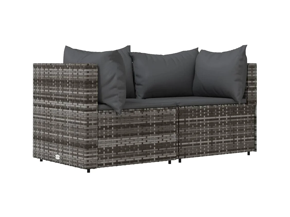3-tlg. Garten-Sitzgruppe: Sofa + Tisch | Garten-Lounge-Set mit Kissen Grau Poly Rattan -GKD318208