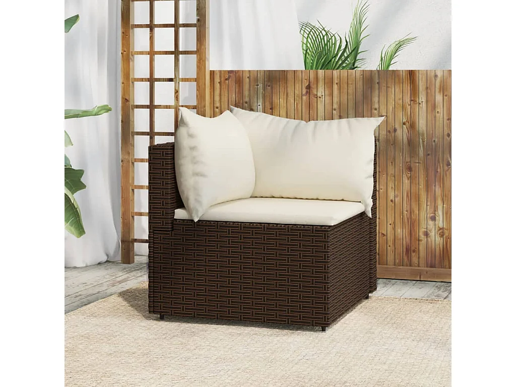 Canapé d'angle de jardin avec coussins marron résine tressée REO86783