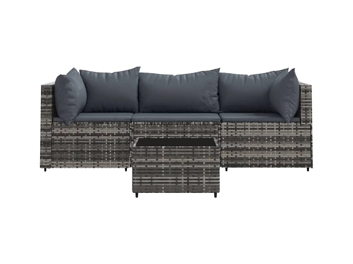 4-tlg. Garten-Sitzgruppe: Sofa + Tisch | Garten-Lounge-Set mit Kissen Grau Poly Rattan -GKD309987