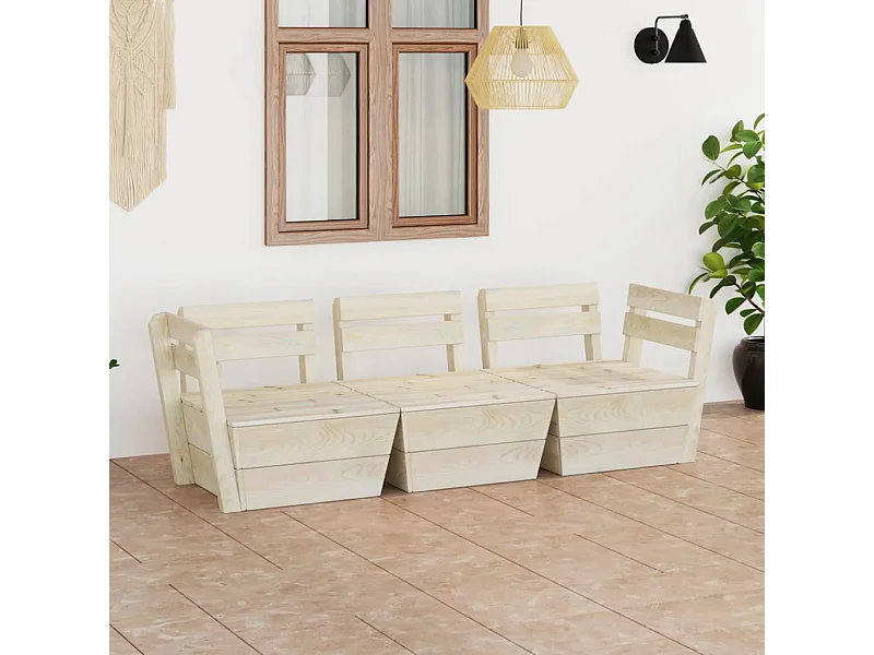 Canapé palette à 3 places de jardin Bois d'épicéa imprégné REO15735