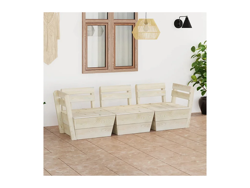 Canapé palette à 3 places de jardin Bois d'épicéa imprégné REO15735