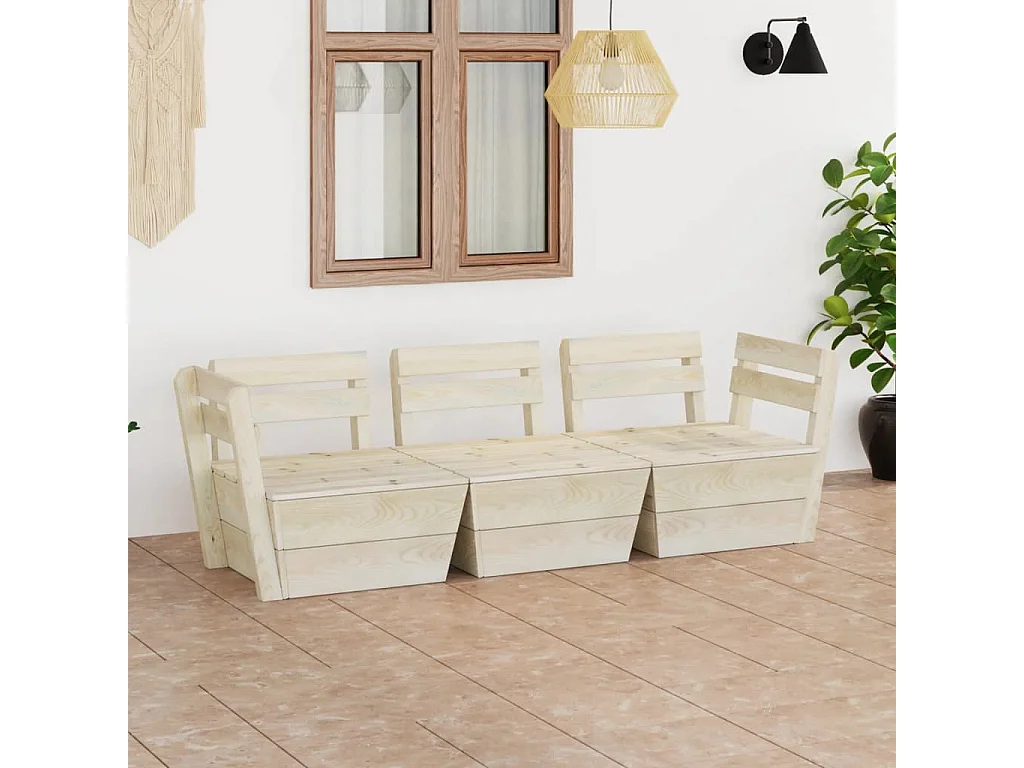 Canapé palette à 3 places de jardin Bois d'épicéa imprégné REO15735