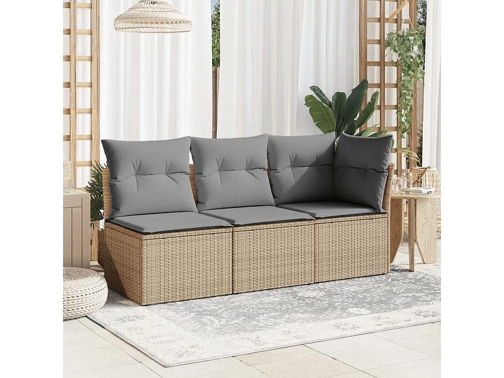 Sillón de esquina de jardín con cojines ratán sintético beige KOW22942