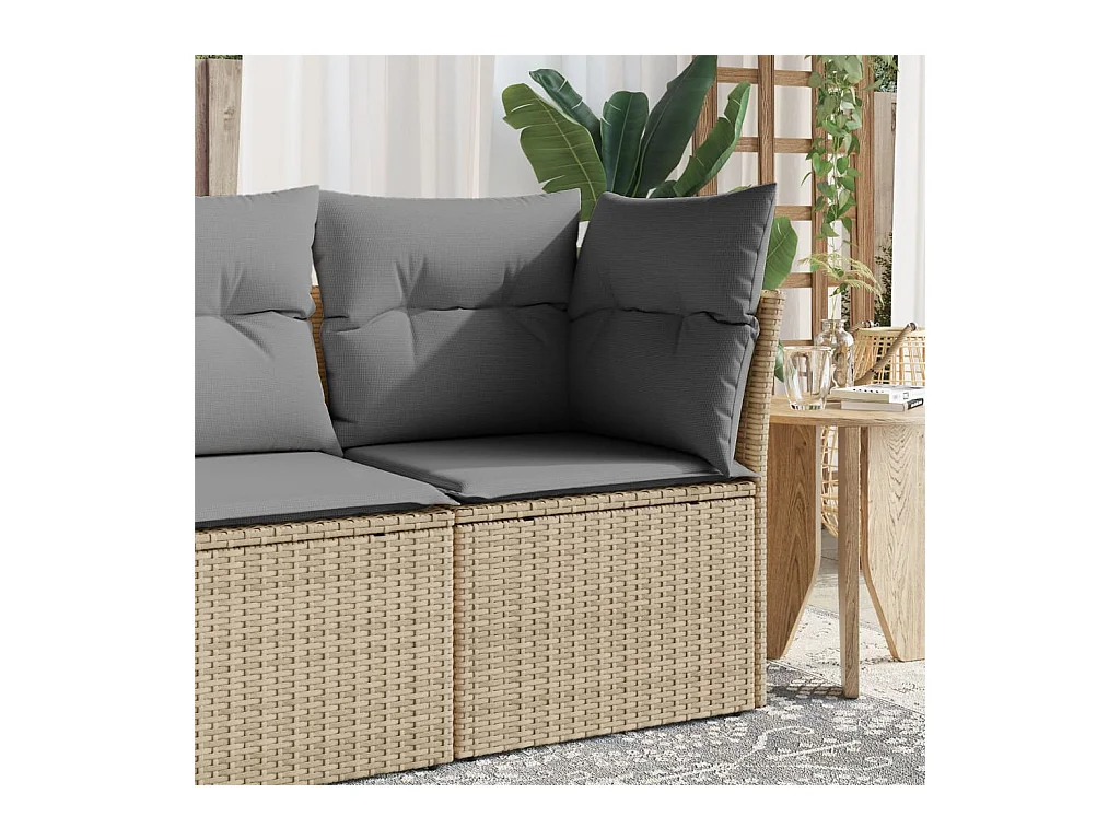 Canapé d'angle de jardin avec coussins beige résine tressée REO66866
