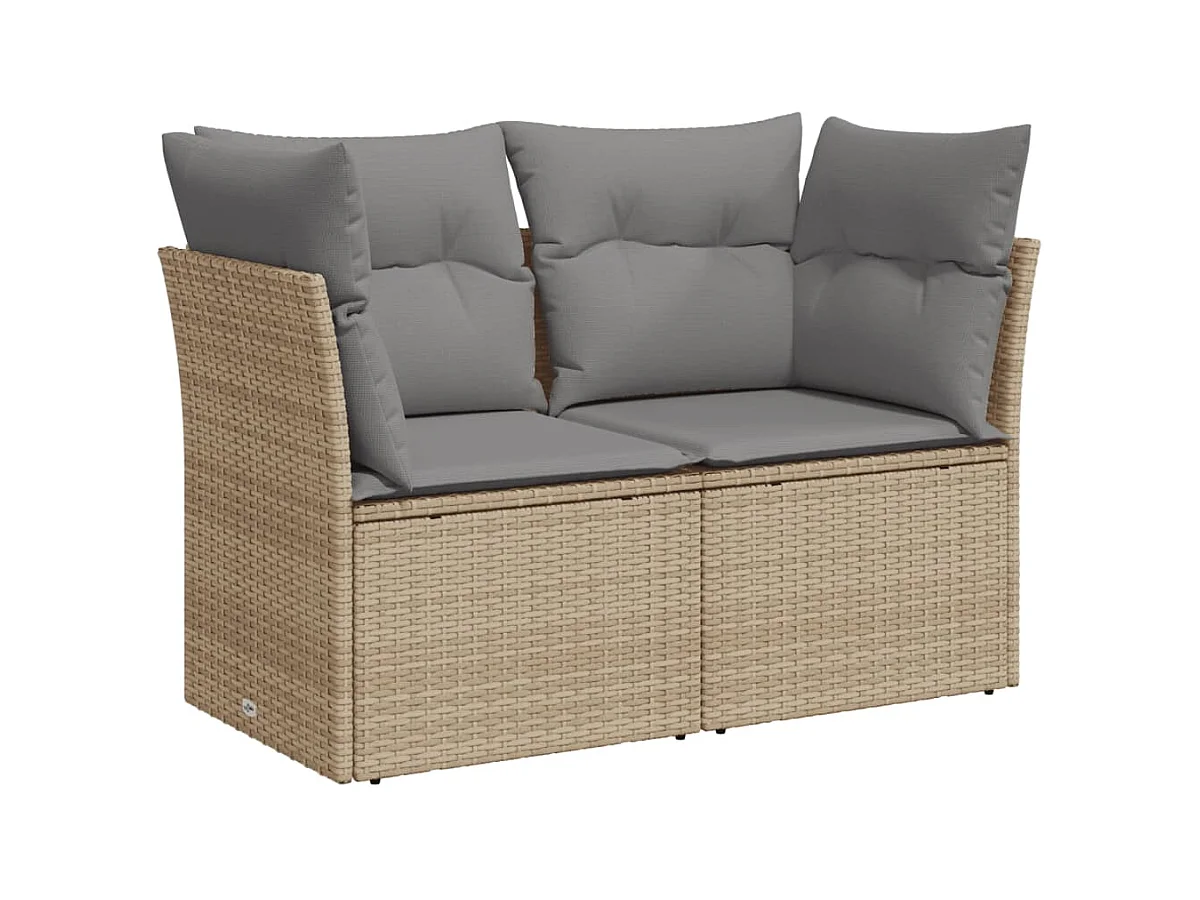 Canapé de jardin avec coussins 2 places beige résine tressée REO40849