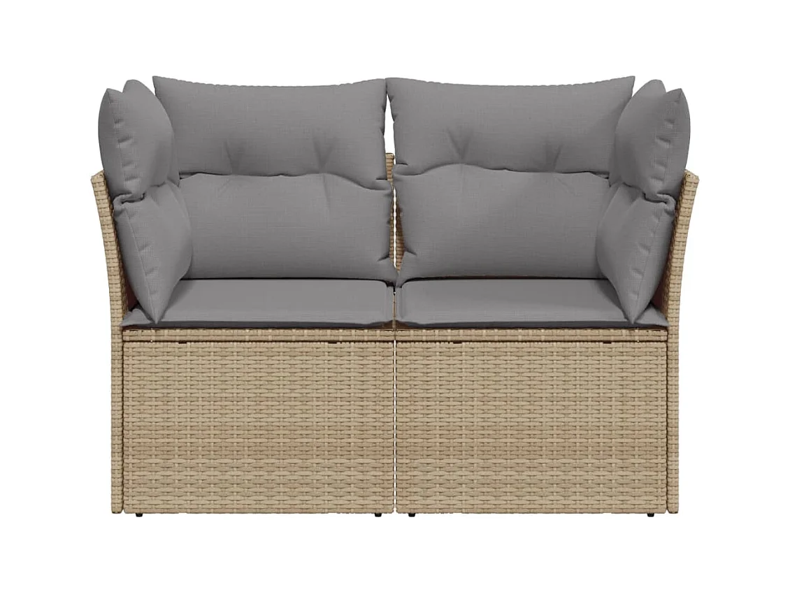 Canapé de jardin avec coussins 2 places beige résine tressée REO40849