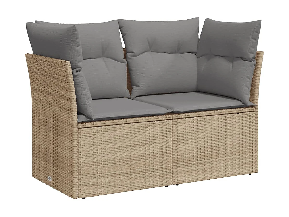 Canapé de jardin avec coussins 2 places beige résine tressée REO40849