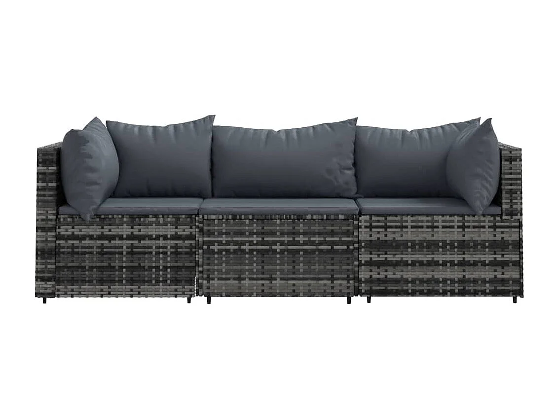 3-tlg. Garten-Sitzgruppe: Sofa + Tisch | Garten-Lounge-Set mit Kissen Grau Poly Rattan -GKD249481