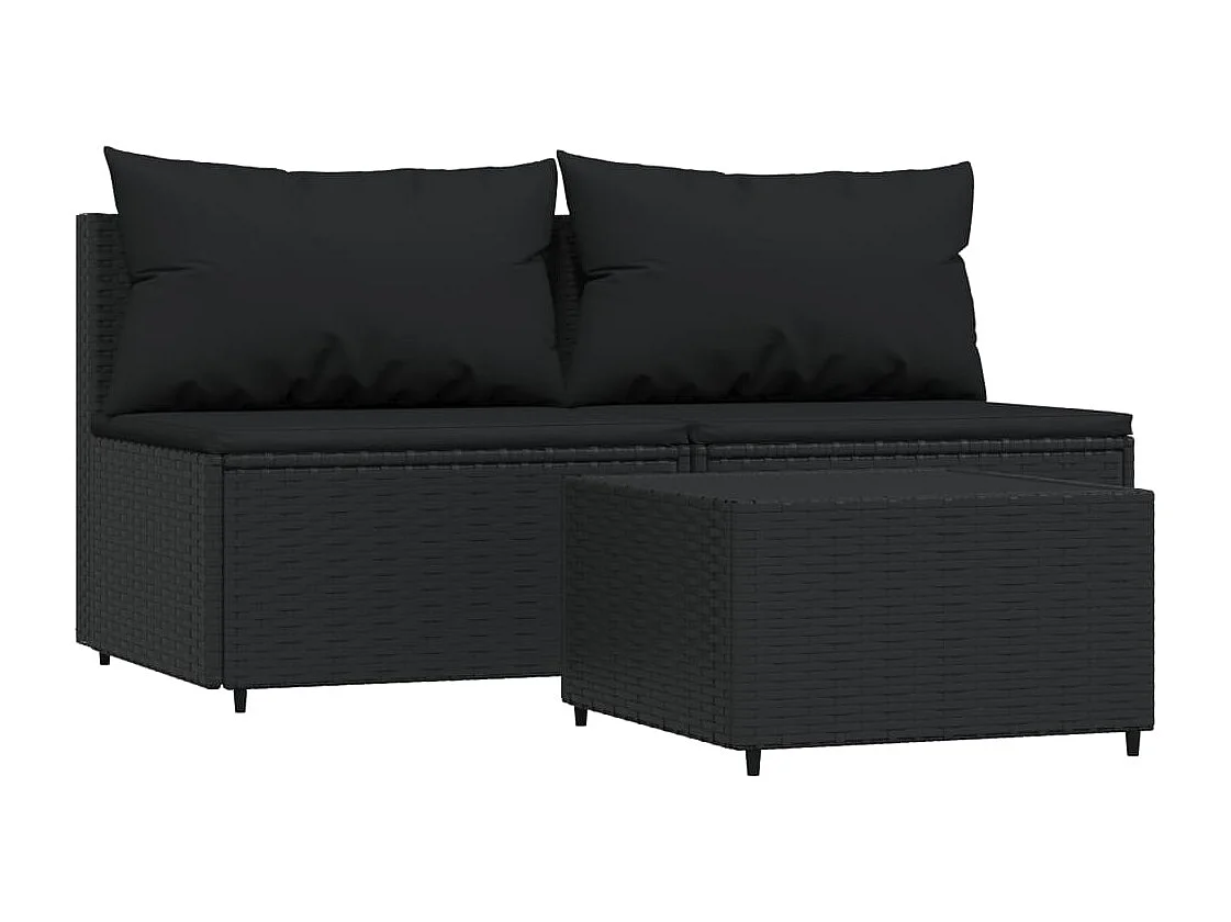 Set de muebles de jardín 3 pzas y cojines ratán sintético negro KOW85522