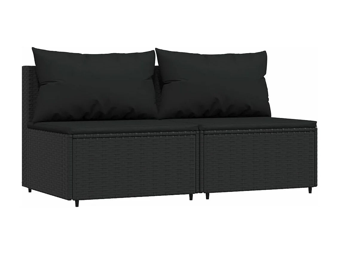 3-tlg. Garten-Sitzgruppe: Sofa + Tisch | Garten-Lounge-Set mit Kissen Schwarz Poly Rattan -GKD260935