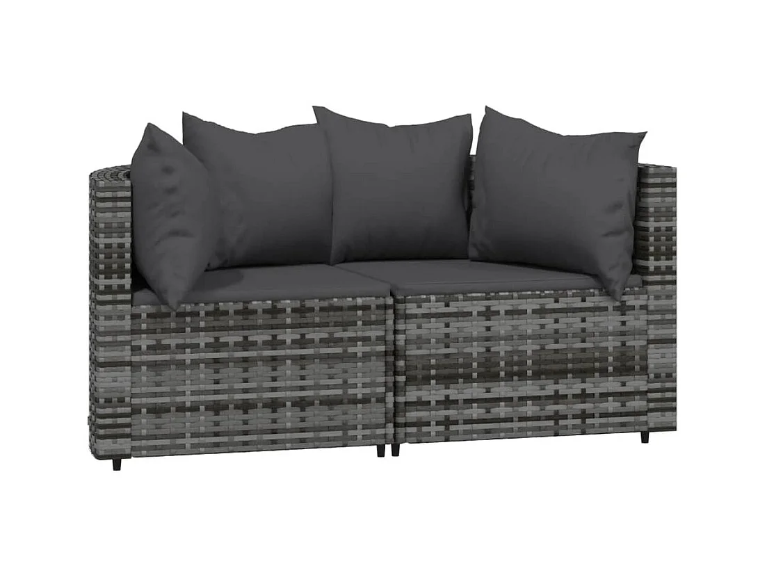 3-tlg. Garten-Sitzgruppe: Sofa + Tisch | Garten-Lounge-Set mit Kissen Grau Poly Rattan -GKD359474