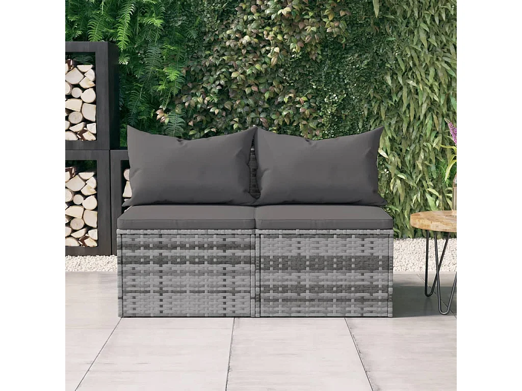 Tuinmiddenbank met kussens 2 st poly rattan grijs NL628772
