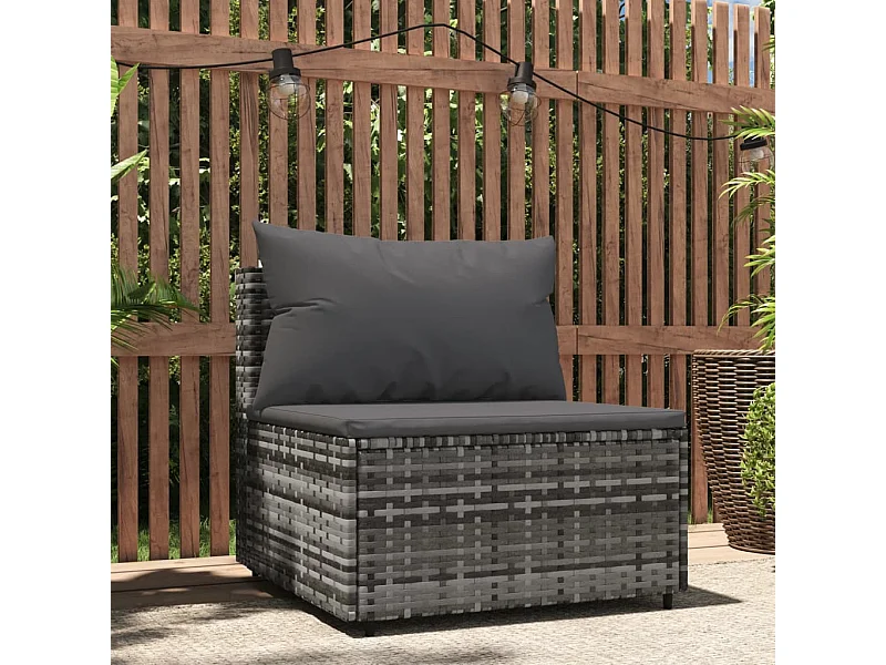 Tuinmiddenbank met kussens poly rattan grijs NL412829