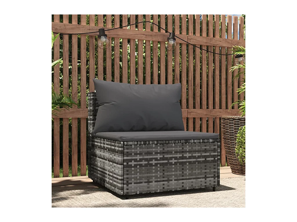 Canapé central de jardin avec coussins gris résine tressée REO32417